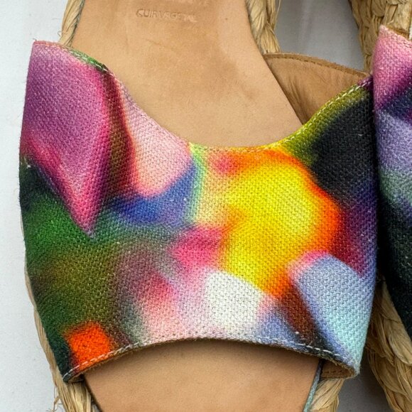 Robert Clergerie Womens Platform Sandals With Raffia Soles & Colorful Canvas - Picture 9 of 13